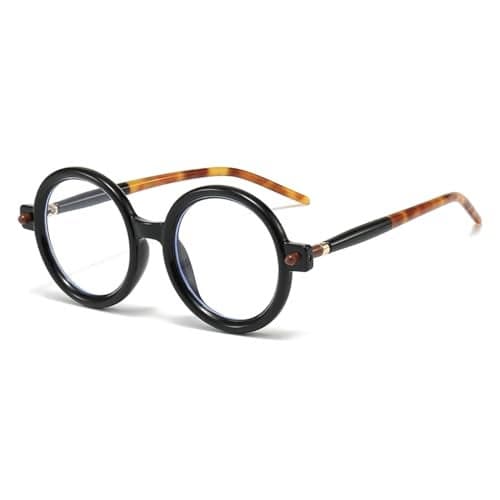 Gleyemor Retro Round Blue Light Glasses for Men Women 90s Vintage Costume Cosplay Glasses (Black & Tortoise)