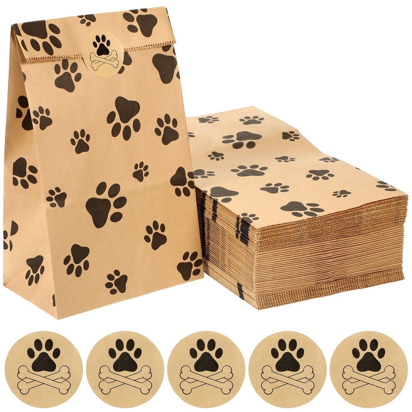 Meanplan 200 Pcs Paper Paw Print Bags with Footprint Paper Dog Treat Bags Bulk for Lunch Snacks Bread Candy Sandwich Popcorn Cookies Food Party Favors 4lb 94 x 51 x 31 Inch