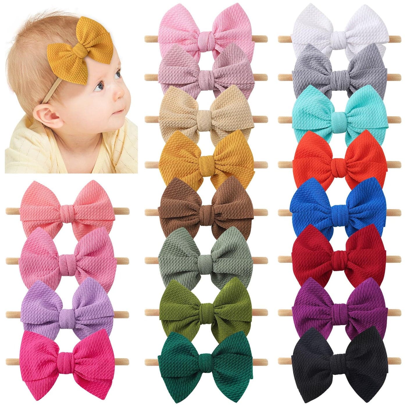 yoyokid Hairband 20 PCS Baby Girls Nylon Headbands Super Soft Baby Hair bands with Bows Elastic Hair Accessories for Newborn Infant Toddler