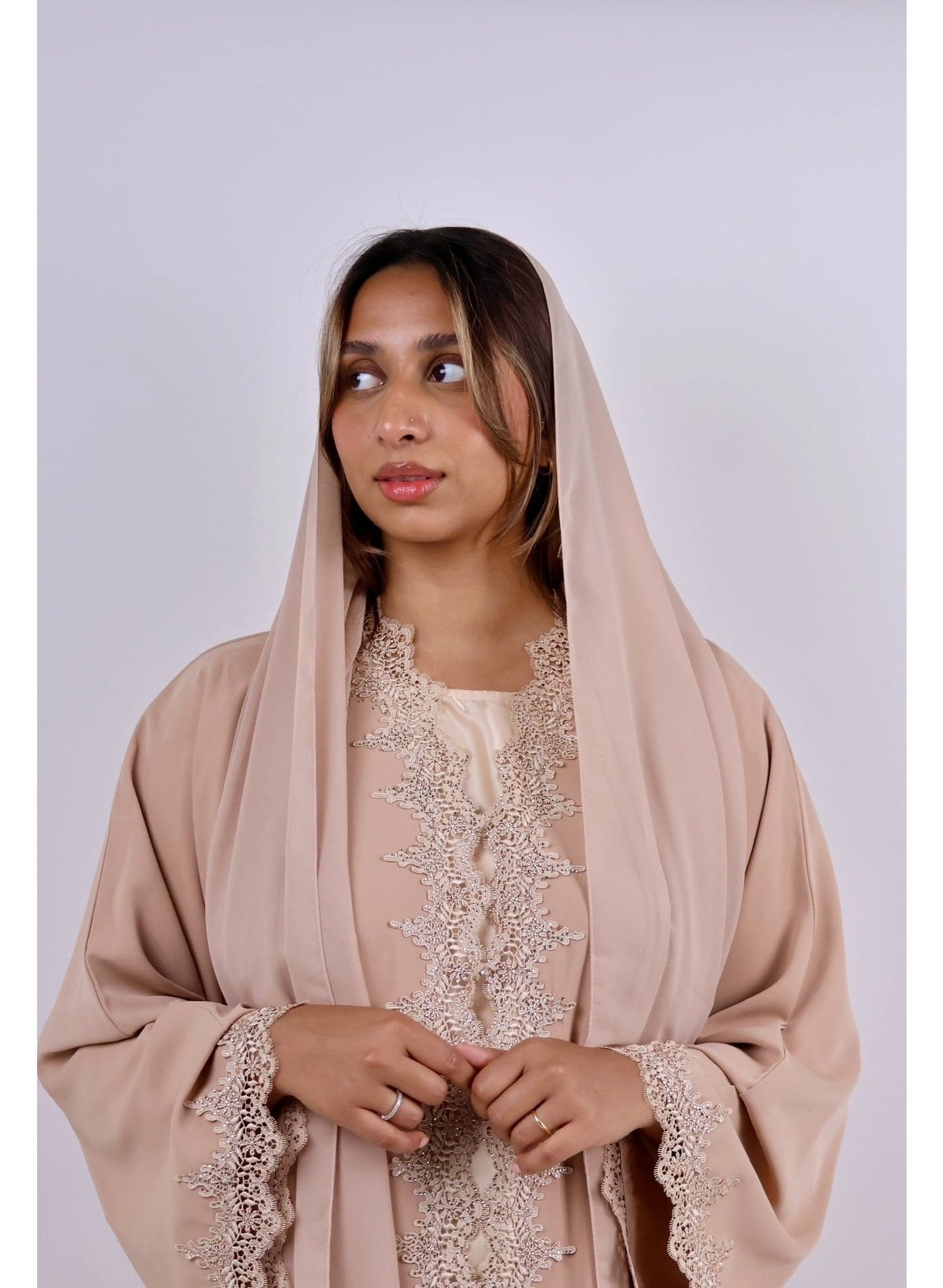 Desert Sand Lace-Detail Abaya