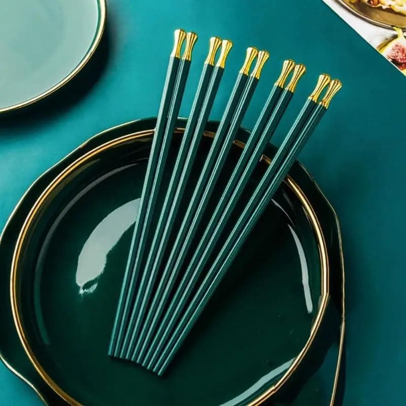 INKULTURE 05 Pair Fiber Glass Chopsticks, Dishwasher Safe Chopstick, Reusable Non-Slip Chopsticks | DarkGreen | Lightweight & Easy to Use