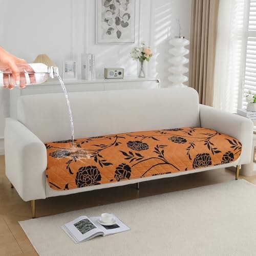 HOKIPO 'Elira Series' Water Repellent + Waterproof Quilted Sofa Mats | Make Your Own Sofa Cover Set | Length 90cm - Copper Brown Floral (AR-5243-C8)