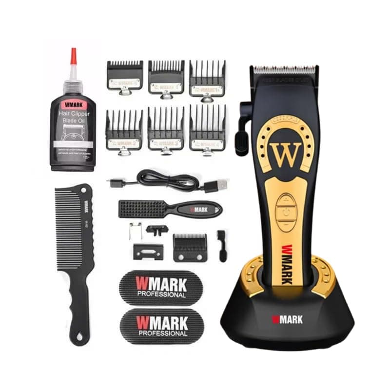 WMARK NG-8030 Ultra premium Professional 7000-9000 RPM 8 Speed level Hair Clipper Set 6 Guide Comb & 5 Taper Lever extra blade set Cleaning Brush Hair Brush Hair Sticker 2500 battery 200 min, Model 31