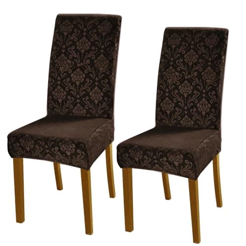HOKIPO 200 GSM Premium Embossed Velvet Series Chair Covers Set of 2, Brown (AR-5125-BR*2)