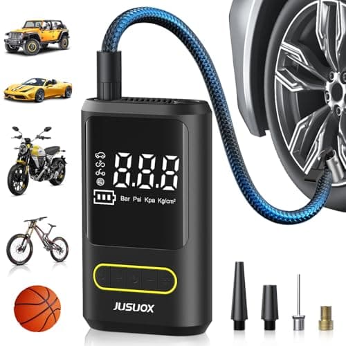 JUSUOX Tire Inflator Portable Air Compressor, Electric Bike Pump with Digital Pressure Gauge, 150 PSI Cordless Air Pump for Car Tires, Motorcycle, Bicycle, Ball with Auto Shutoff, LED Light