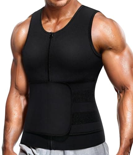 Wonderience Neoprene Sauna Suit for Men Waist Trainer Vest Zipper Body Shaper with Adjustable Belt Tank Top (Black, 4X-Large)