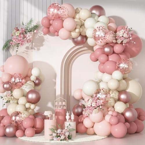 Ouddy Party Dusty Pink Balloons Arch Garland Kit Different Sizes 18 12 10 5 Inch Boho Pink White Sand Latex Metallic Confetti Balloon for Girl Baby Shower Mothers Day Birthday Party Decorations