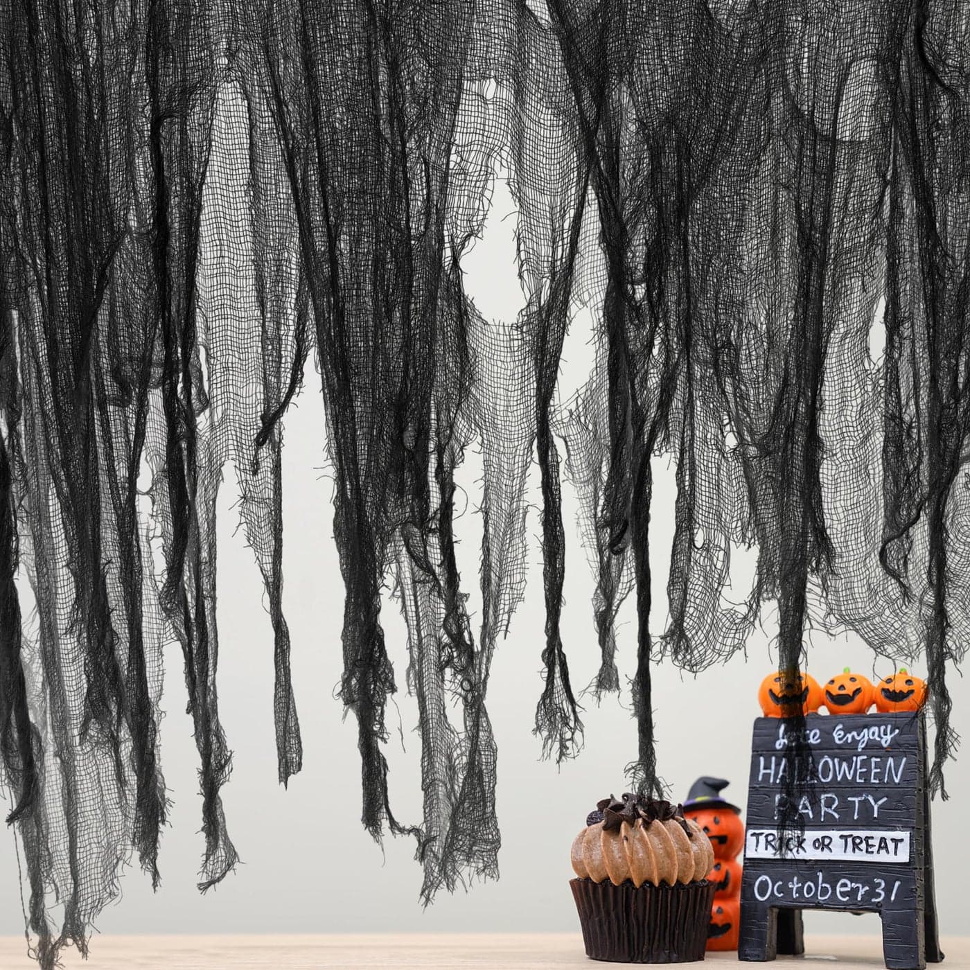 Watayo 500 x 59 Inch Spooky Cloth Black Large Size Scary Creepy Gauze for Halloween Party and Haunted House Decorations