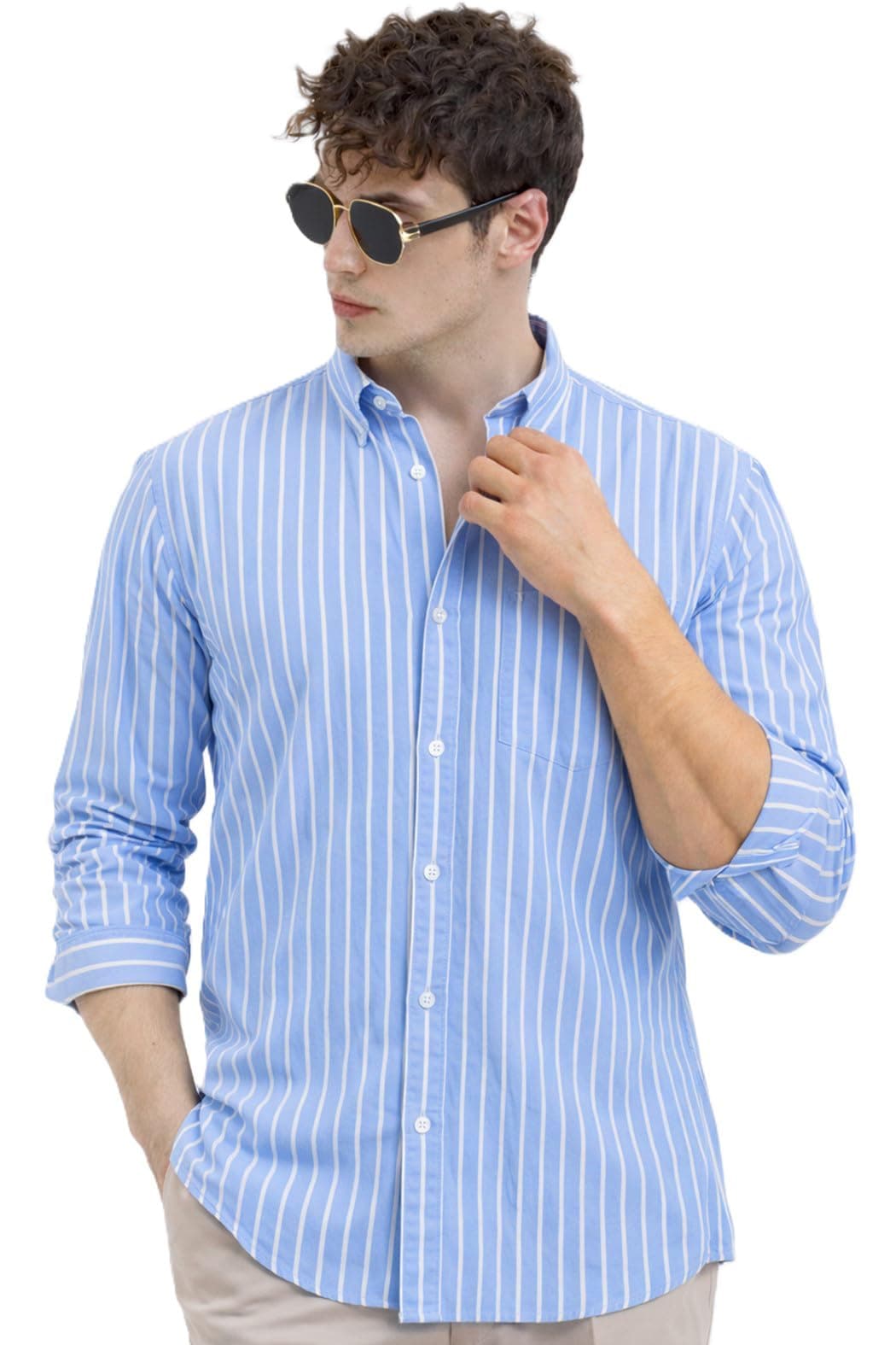 OTUS Slim Fit Casual Shirt for Men - Latest Stylish Printed Striped Design Plus Size Shirt for Men (SkyBlue,X-Large)
