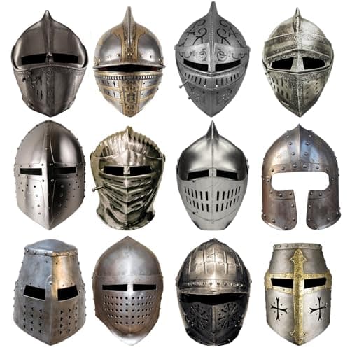 Aoriher 24 Pcs Halloween Knight Masks for Kids Medieval Knight Party Decorations Paper Masks Masquerade Soldier Helmets Halloween Cosplay Favor Gift Roman Viking Dress up Themed Party Decor
