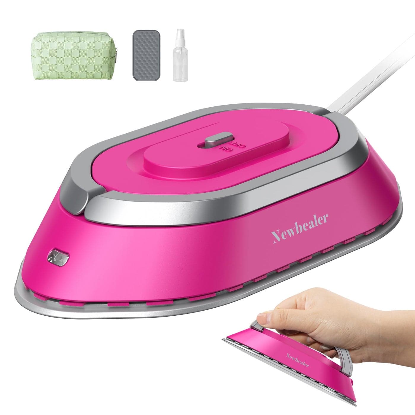 Newbealer Travel Iron Mini Iron with Dual Voltage220V120V for Clothes Compact Iron with Small Pouch for Global Travel Quilting Sewing Hot Pink