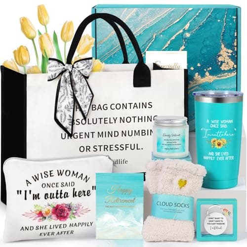 Retirement Gift for Woman 2026 Happy teacher Appreciation Gift Funny Retired Gifts for Women for Retirees Teachers Coworker Nurses Mom Grandma Best Cool Retirement Gifts Ideas with Tote Bag
