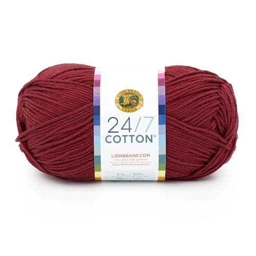 Lion Brand Yarn 247 Cotton Mercerized Lightweight Yarn for Knitting Crochet and Crafts Burgundy 1 Pack 185 Yards of Natural Fiber for Breathable Tops Durable Bags and EasyCare Dish Cloths