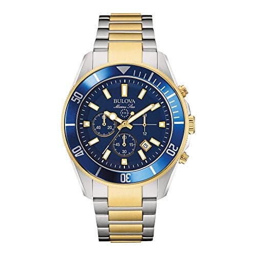 Bulova Men's Marine Star Chronograph Quartz Two Tone Gold Stainless Steel Watch, Blue, Calendar, Luminous, 43mm Style: 98B230