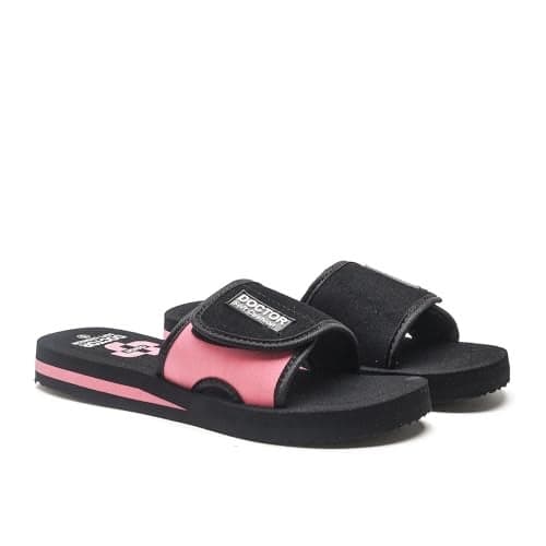 Asian Women's DOCTOR Soft Cushion Slippers | Orthopaedic & Diabetic Footwear for Heel Pain, Swelling & Arch Support | Extra Soft Adjustable House Slides & Flip-Flops for Ladies & Girls-AFL-611 (BLKPINK)-UK 7