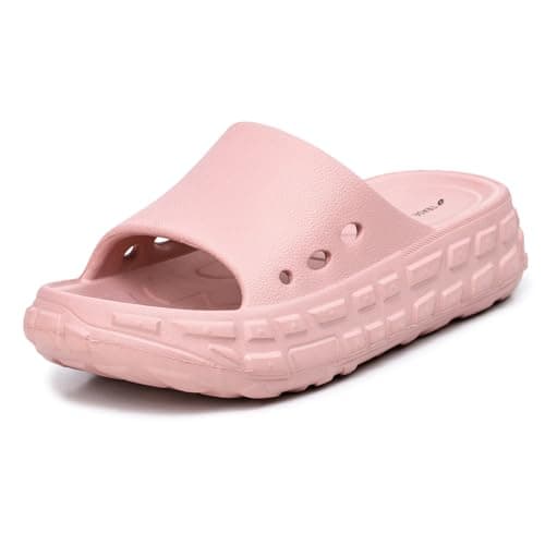 TRASE Slides for Women | Comfortable Cushion Footbed EVA Sole Slippers | Stylish Anti-Skid, Lightweight & Waterproof Flip Flops for Girls (Peach, 8 UK)