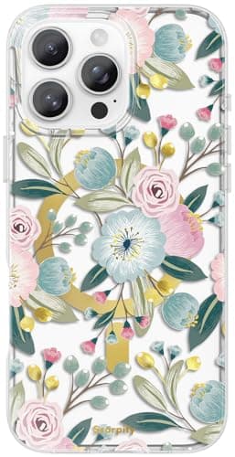 SCORPIFY for iPhone 16 Pro Case Compatible with MagSafe with Hibiscus Floral Design Cute Clear Flower Magnetic Phone Cover for Women Girls Non Yellowing Slim Bumper with Gold Accents