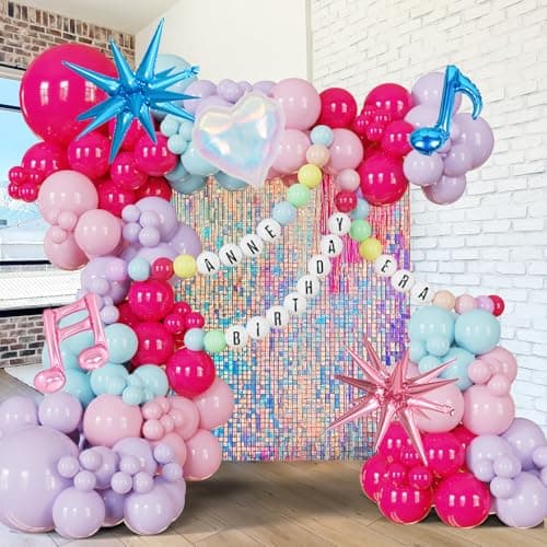 190pcs Pink PurpleBlue Balloon Garland Heart Star Balloons Custom Bracelet Banner For Birthday Celebration Themed Decorations Princess Music Birthday Photo Backdrop Graduation Parties