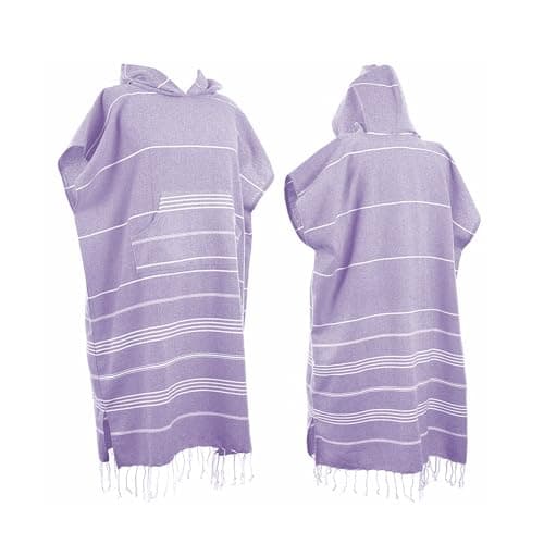 laoyuandamai 1pcs Large Turkish Cotton Poncho Towel Surf Poncho Changing Robe with Hood and Front Pocket Absorbent Wearable Towel Hooded Beach Towel for Adult Man Women Beach Pool (Purple, Large)