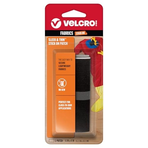 VELCRO Brand Sleek and Thin Stick On Wide Rectangle for Fabrics | 6in x 4in, Black | Soft on Skin Ultra Light | Adhesive Back No Sewing Needed