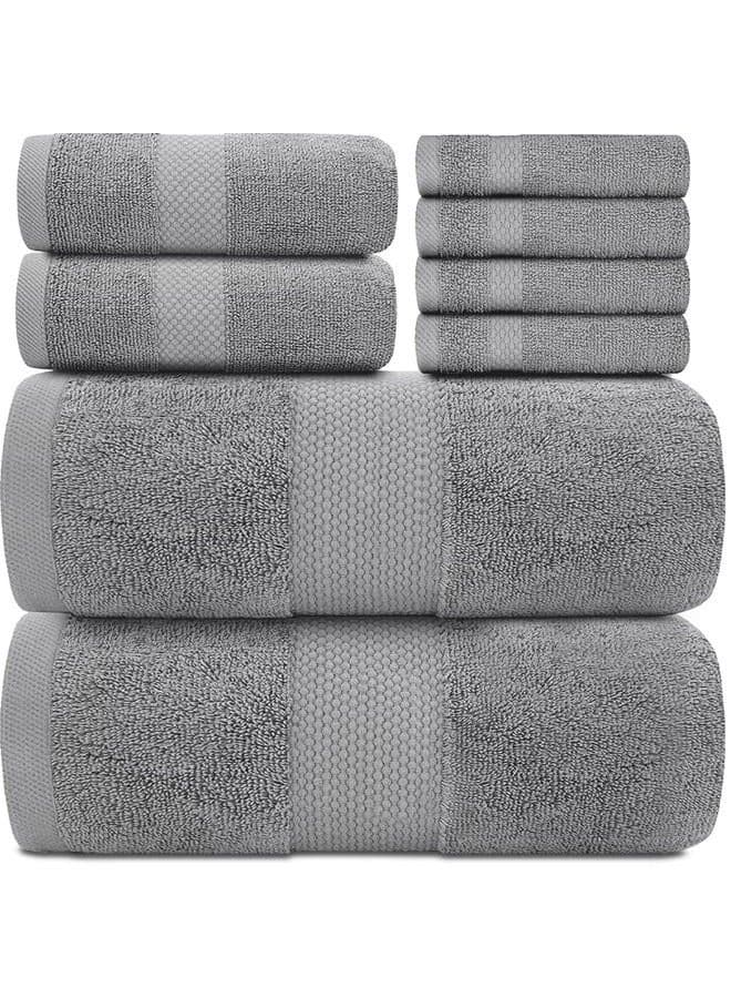 Luxury Bath Towel Set of 8 Pieces - 100% Turkish Cotton Highly Absorbent Towels for Bathroom, 2 Luxury Bath Towels 700GSM, 2 Hand Towels, 4 Washcloths, Light Gray