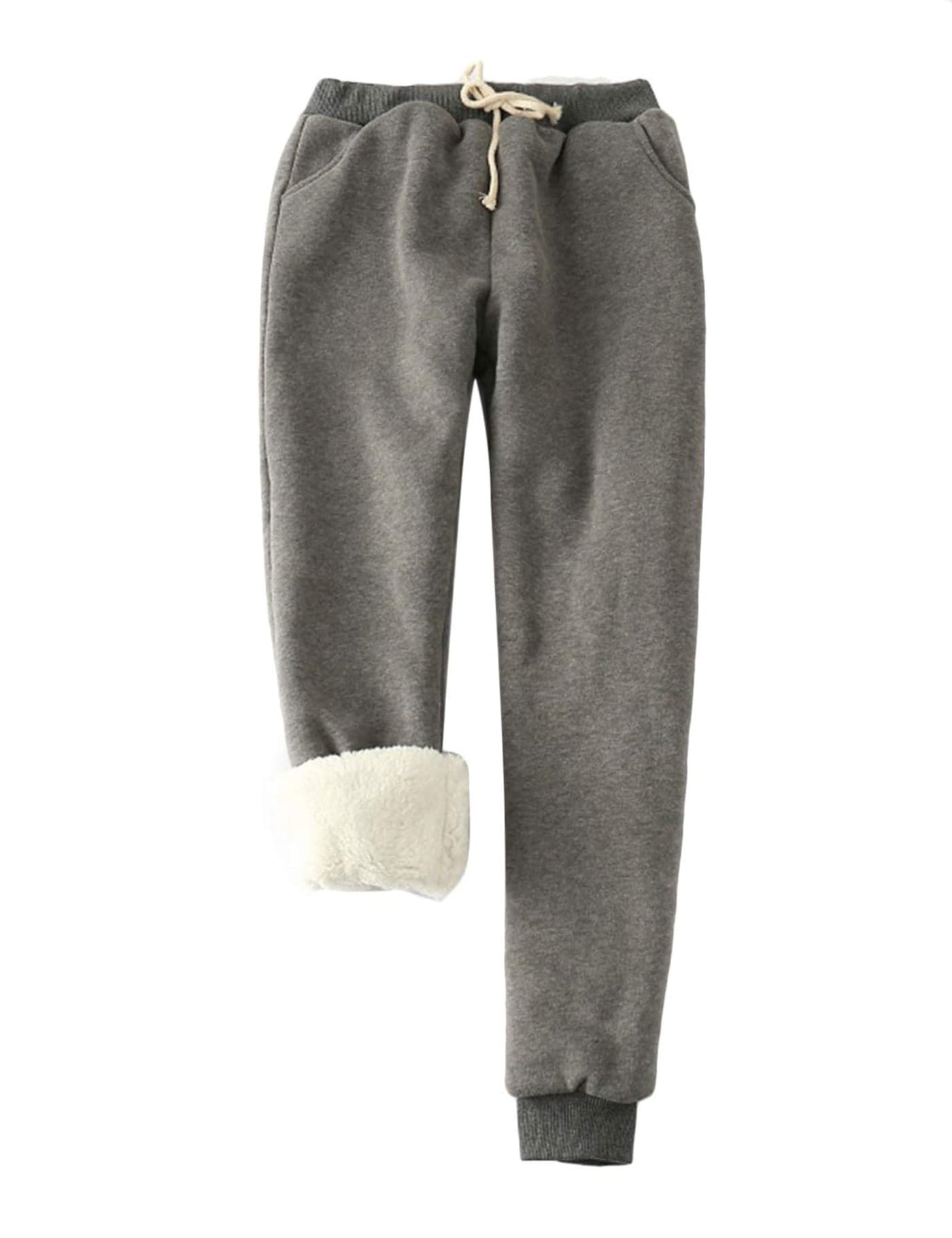 Yeokou Womens Sherpa Lined Sweatpants Winter Warm Fleece Joggers Casual Lounge Pants (Dark Grey-L)