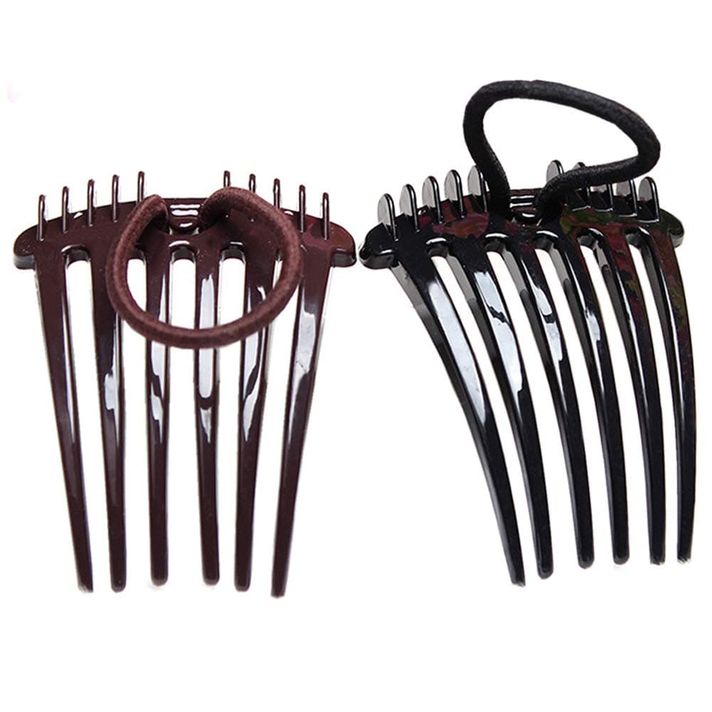 4Pcs Ponytail Bump it UP Volume Inserts Combs Fluffy Hair Comb Hair Styling Tool with Elastic Rubber Band 2 Black2 Coffee