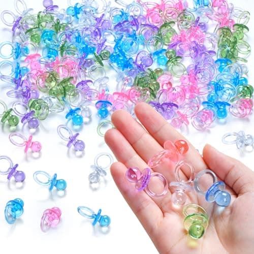 50 Pcs Mini Pacifiers Baby Shower Games Boy Girl 125 Cute Baby Shower Pacifiers Bulk Acrylic Pacifier for Party Table Scatter Pacifier Hunt Game Gender Reveal Decoration Party Favors5 Color
