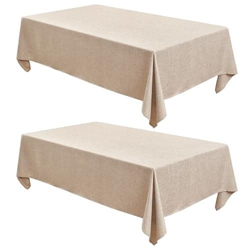 Fitable Beige Square Tablecloths 2 Pack Linen Look Fabric Table Clothes for 4 Ft Card TableCoffee Table Rustic Holiday Table Covers for Kitchen Dining Outdoor Picnic Farmhouse 54 x 54 Inch