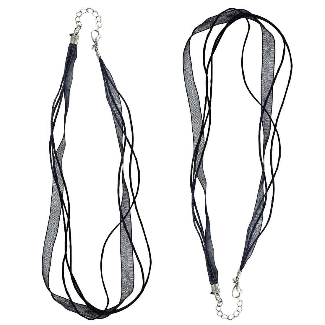 DIY Crafts Black Colour, 10 Pcs Black Colorful Voile Organza Ribbon Waxed Cord String Necklace Strap with Lobster Clasp Extension Chain for DIY Jewelry Making Chain N(Black Colour)