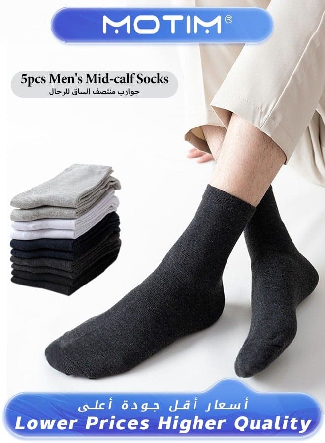 5 Pairs Socks for Men Multi Colors Premium Cotton Socks Mid-Calf Formal Moisture Wicking Suitable for All Seasons for Business Casual Wear