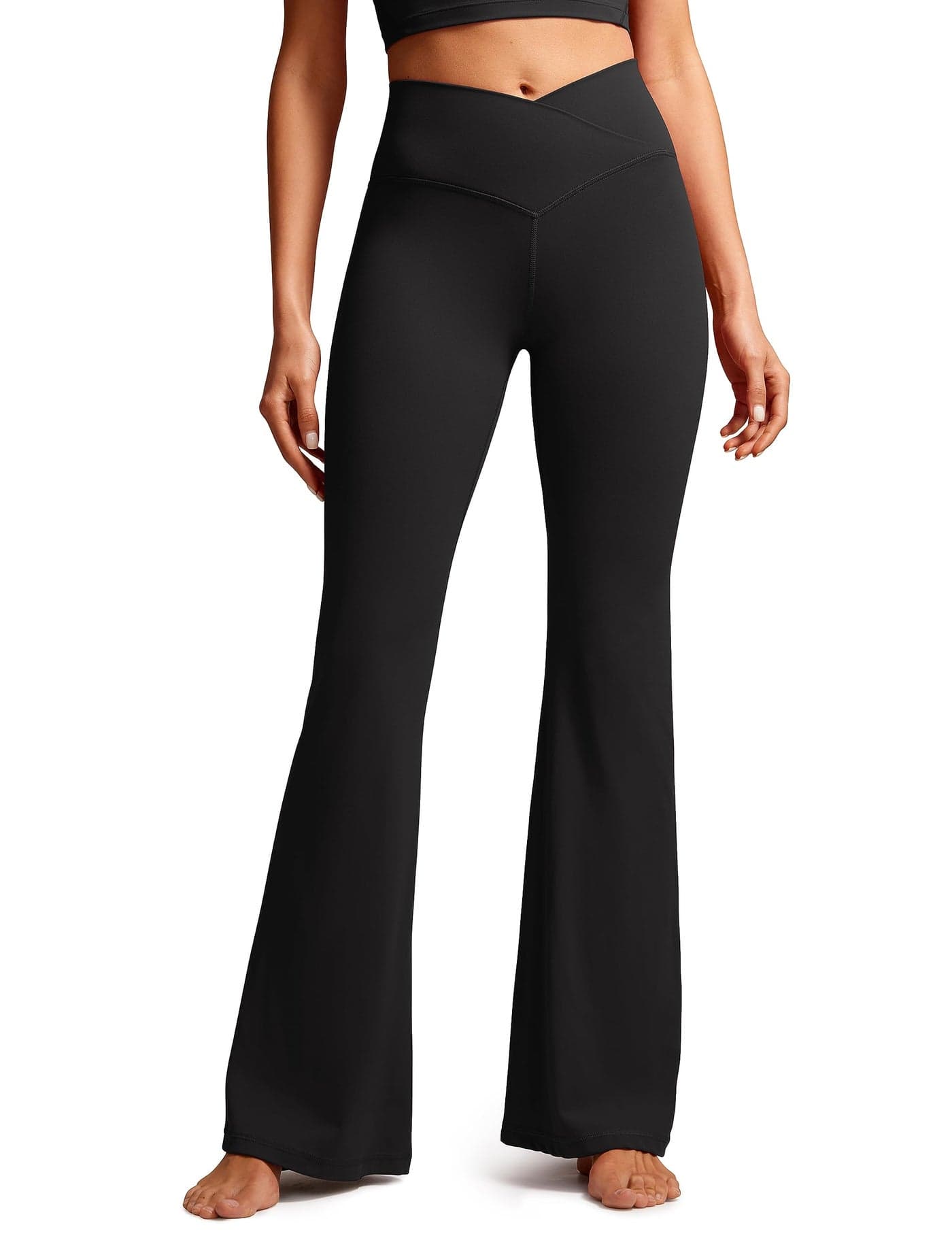CRZ YOGA Butterluxe Crossover Flare Leggings for Women 31" - High Waist V Cross Bootcut Bell Bottoms Tummy Control Yoga Pants Black Large