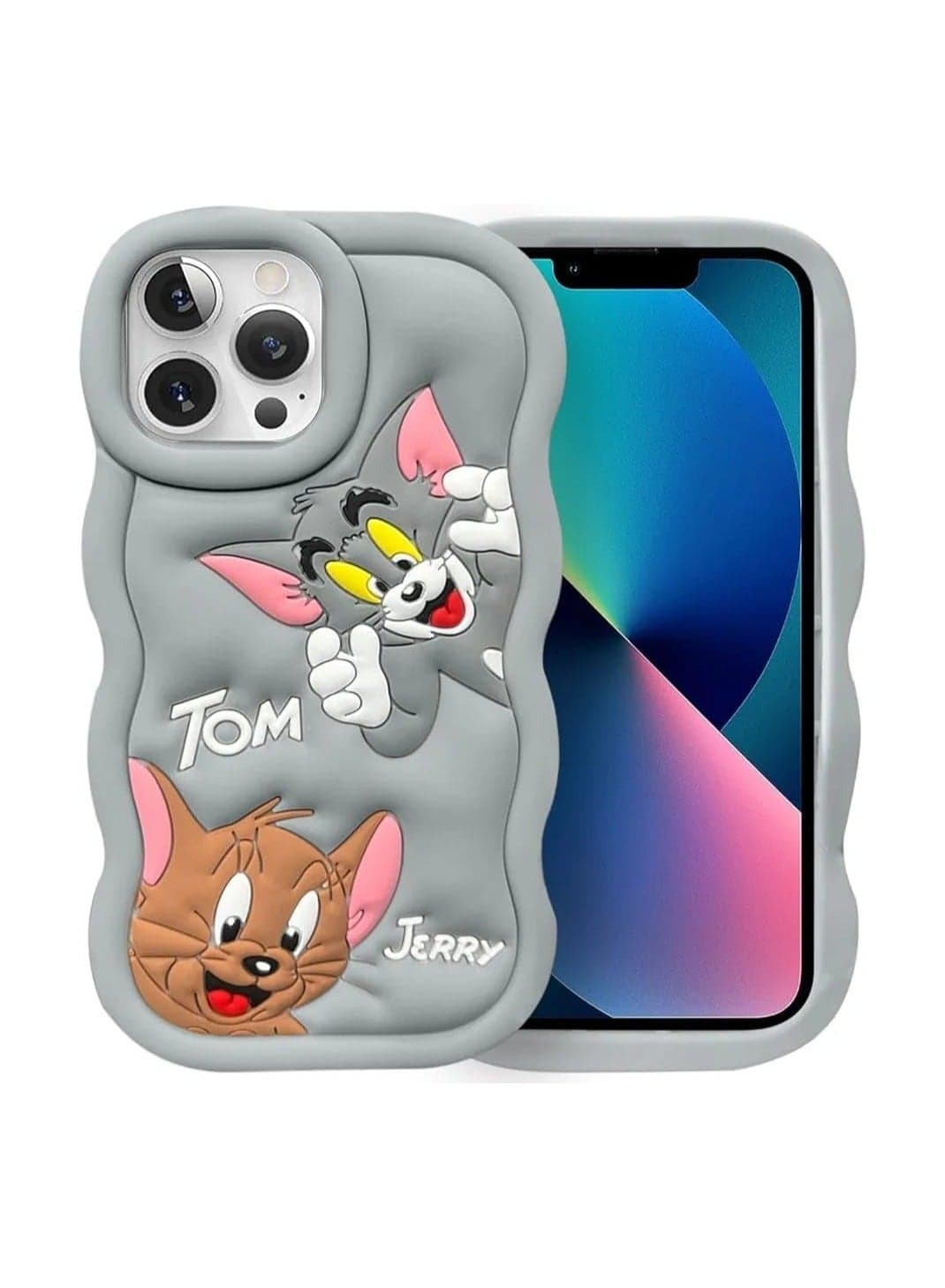 For iPhone 16 Pro Max Cover Case with Camera Protection Cute 3D Soft Silicone Protective Design Cartoon Back Cover Silicone Grey