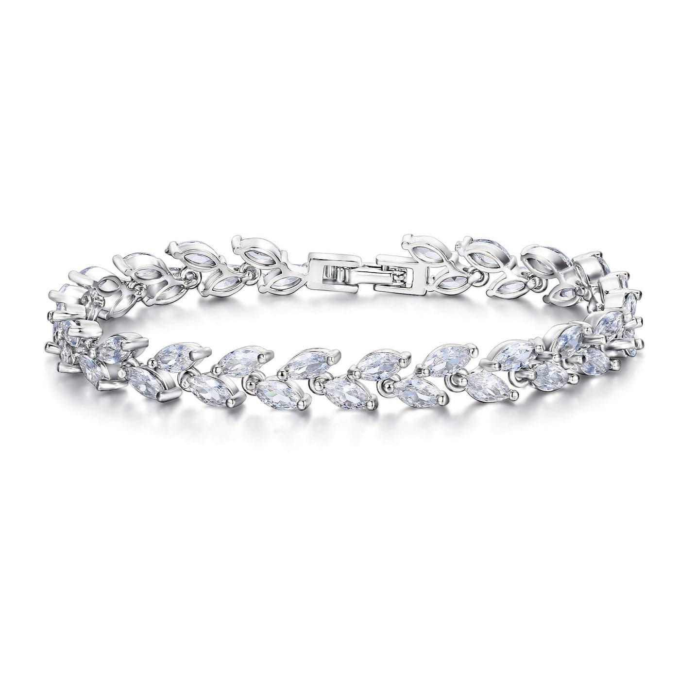 EVER FAITH Wedding Bracelets for Brides, White Gold Plated Rhinestone Cubic Zirconia Bridal 2 Layers Small Leaf Roman Bracelet for Women Prom