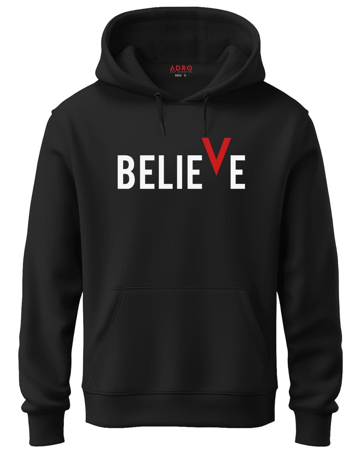 ADRO Men's Cotton Neck Hooded Sweatshirt (H21-M-BVV-BL_Black_M)