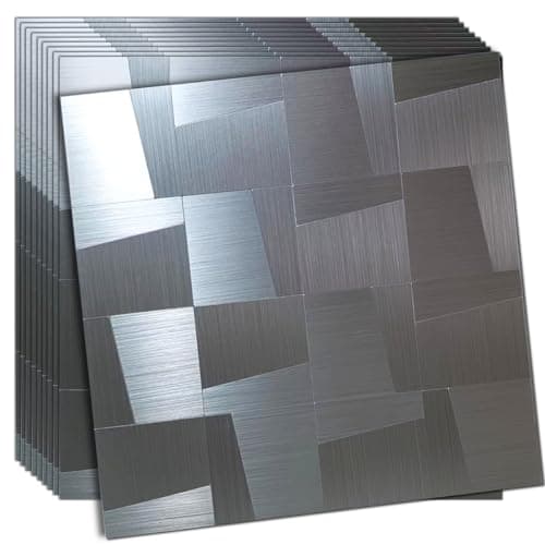 weimeisc 10-Sheet Peel and Stick Backsplash Tile, Self-Adhesive Aluminum 3D Wall Panels, Wall Sticker Metal Mosaic for Kitchen, Living Room, Bedroom (7528 Stainless Steel)