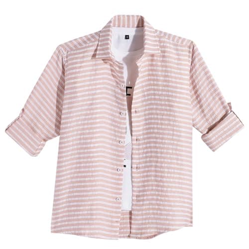 CAVIO Boys Cotton Full Sleeves Striped Pattern Casual Shirt & T-Shirt Orange