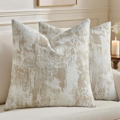 HAUSSY Pack of 2 Throw Pillow Covers 20x20 Inch,Faux Cashmere Jacquard Decorative Patten Furry Pillowcases Textured & Soft Cushion Covers for Couch Bed Room Home Decor,Brown White(Covers Only)