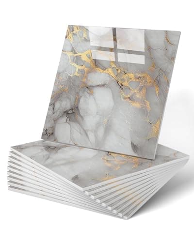 WADILE 20pcs Waterproof Peel and Stick Marble Wall Tiles, 11.8"x11.8" Self-Adhesive PVC Panels for Bathroom, Kitchen, and Living Room Gold (Not Real Tile)