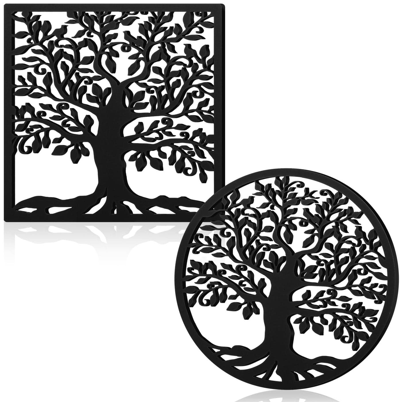 Beeveer 4 Pcs Life Tree Cast Iron Trivet for Hot Dishes 71 Inch Metal Trivet for Hot Pots and Pans Decorative Heat Resistant Trivets with Rubber Feet Caps and Ring Hanger for Kitchen