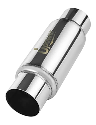 UPOWER 3" Inlet&Outlet Exhaust Resonator,12" Overall Length Center Straight Through Stainless Steel Muffler,Polished