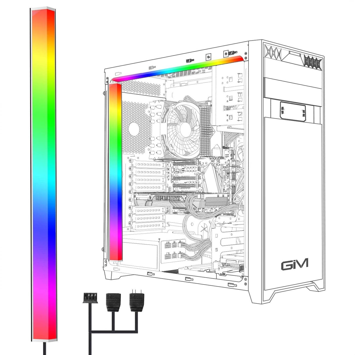 GIM KB14 RGB PC Light Strip for Gaming Case Compatible with GIM Hub Magnetic Addressable LED Strip Kit 5V ARGB 4Pin Header for Asus Aura Asrock LED Gigabyte RGB Fusion MSI Mystic Light 098ft