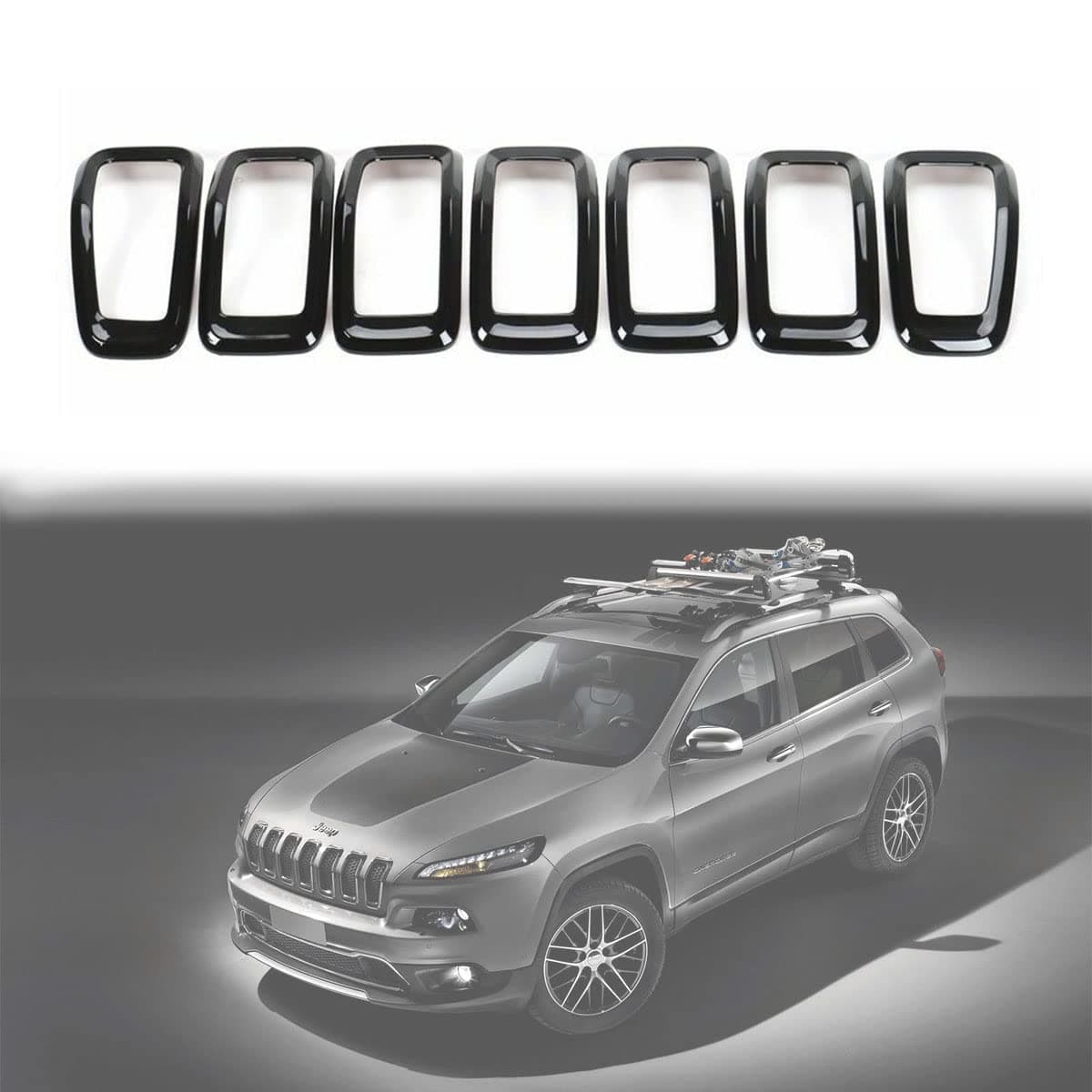 Mactoom Grille Inserts Grill Cover Compatible with Jeep Cherokee 20142018 Front Grill Cover Rings Frame Trims Kit 7PCS Black