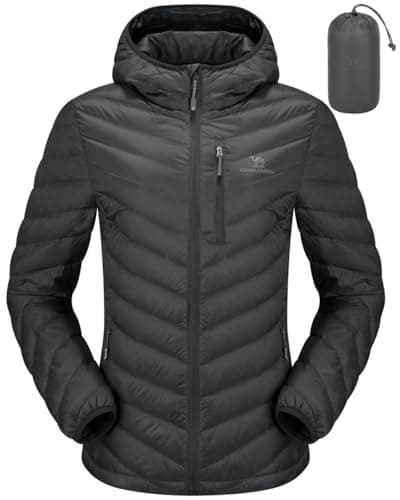 CAMEL CROWN Women's Down Jackets Lightweight Puffer Jackets Packable Quilted Winter Coat Hooded Outerwear With Chest Pocket Grey M