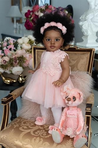 RXDOLL Reborn Toddler Baby Dolls Black Girl 26 Inch Big Size African American Realistic Baby Dolls That Look Real Babies Biracial Silicone Toddler Doll with Pretty Dress
