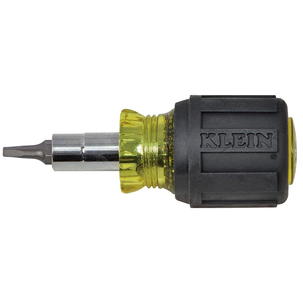 Klein Tools 32562 MultiBit Screwdriver Nut Driver 6in1 Stubby Tool with Square Recess Slotted Phillips Bits and Nut Drivers