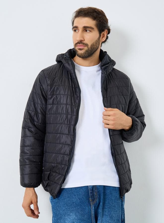 Men Black Oversized Puffer Jacket with Hood