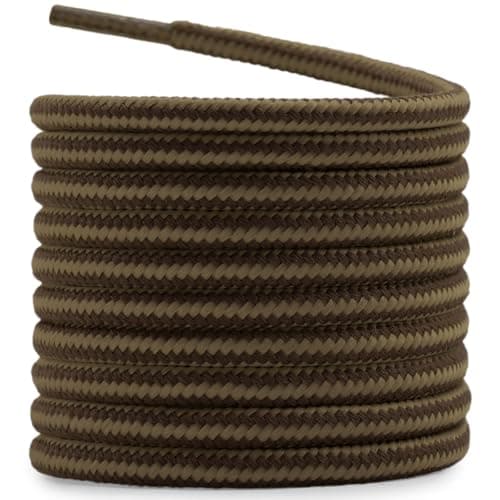 DELELE 2 Pair Round Boot Laces Outdoor Hiking Walking Shoelaces Light Brown Coffee Striped Shoe Lace Work Shoe Strings 71 inch