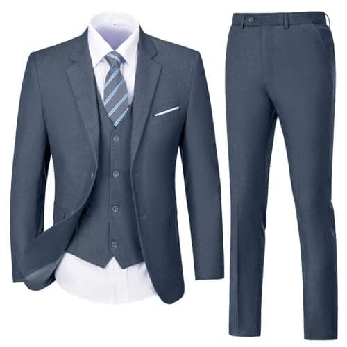 Men's Suit for Men Slim Fit 3 Piece Suit Set Formal 2 Button Dark Grey Tuxedo for Prom Groomsmen Wedding Business Party Blazer Vest Pants Set XL