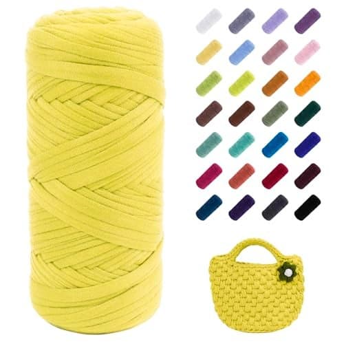 JeogYong T-Shirt Yarn, 200g/196ft Elastic Fabric Cloth Knitting T Shirt Yarn, Fluorescent Yellow Thick Crochet Fabric Ribbon for Crocheting Bags/Baskets/Rugs, Home Decor, DIY Crafts